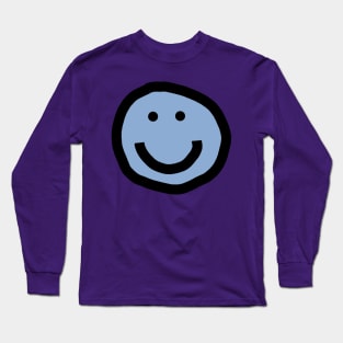 Minimal Happy Smiley Face Blue Long Sleeve T-Shirt